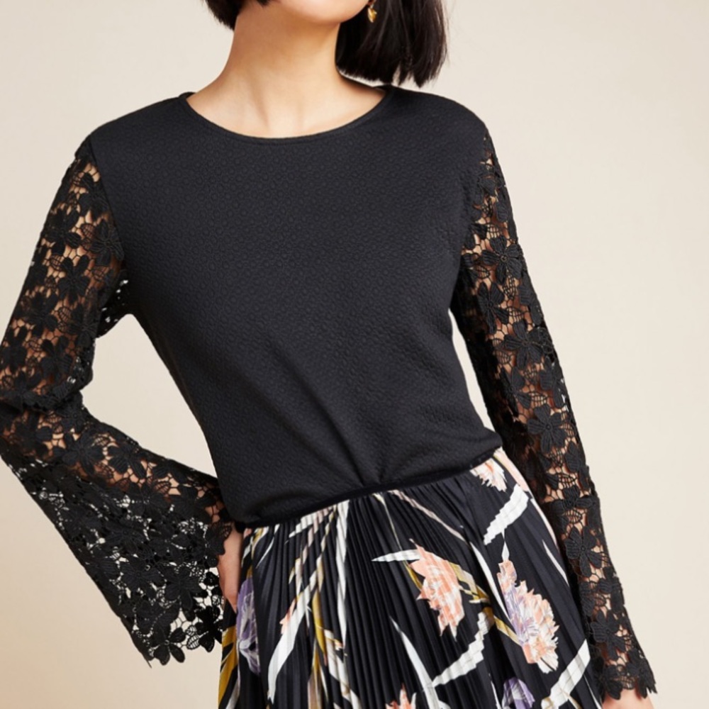 Anthropologie NWT Large Petite Black Lace Blouse